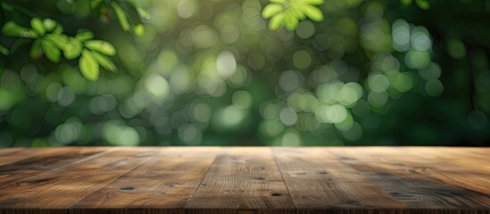 Aufkleber - Table with no items on it set against a blurred green backdrop ideal for copy space image