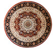 © Kassiopeia  - Exquisite round carpet with rich red core and intricate floral, geometric pattern, top view. Rug on transparent background. Cut out home decor. Vintage, boho style. High angle view.