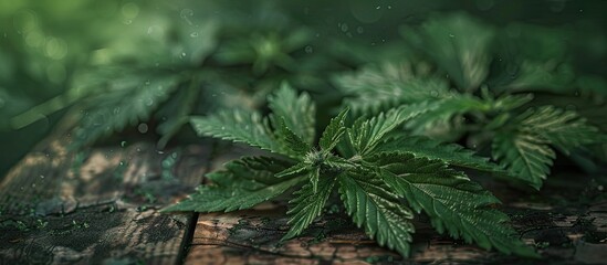 Aufkleber - Organic nettle on a wooden table with copy space image
