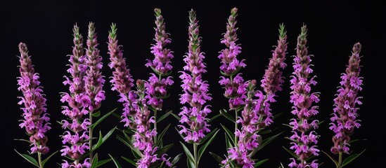Fototapete - Purple loosestrife flowers belonging to the Lythrum salicaria species in the Lythraceae family are positioned horizontally in the image with copy space