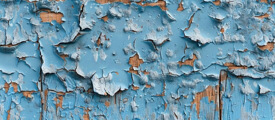 Leinwandbilder - Texture of a blue plywood wall with peeling paint creating a rustic look providing a suitable background for a copy space image