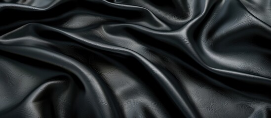 Leinwandbilder - Black leather design with folds and corrugated details showcasing genuine luxury on a cow skin texture background with copy space image