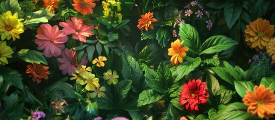 Aufkleber - Beautiful flowers in various styles displayed in an attractive manner in a lush garden setting with vibrant green leaves and a captivating aesthetic perfect for a copy space image