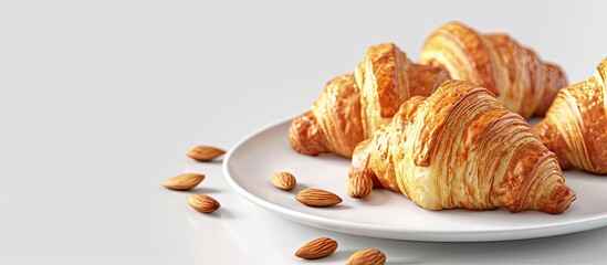 Aufkleber - Croissants with almonds on a plate with a blank copy space image