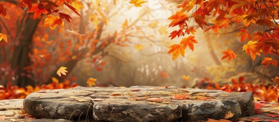 Aufkleber - Autumn themed podium adorned with natural stones ideal for adding copy space image