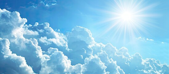 Aufkleber - Panoramic clear blue sky with fluffy white clouds on a sunny day ideal for a web banner with copy space image