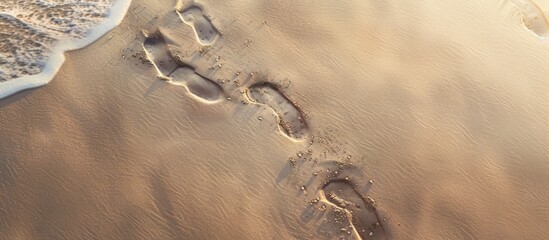 Leinwandbilder - Footsteps patterns on a sandy beach provide a picturesque backdrop with ample copy space image