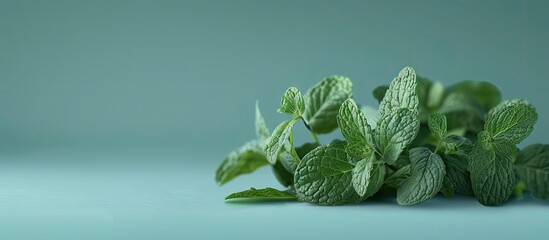 Poster - Freshly harvested mint leaves on a blank copy space image