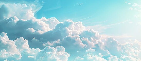Aufkleber - Panoramic clear blue sky with fluffy white clouds on a sunny day ideal for a web banner with copy space image