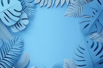 Blue tropical leaves on blue background