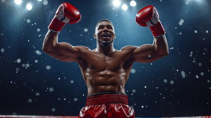 Sticker - A boxer is standing in the ring with his arms raised in the air