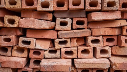 Poster - closeup stacked old brick cut tiles