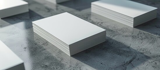 Fototapete - Close up view of business cards on a textured light grey surface providing a mockup for design with copy space image