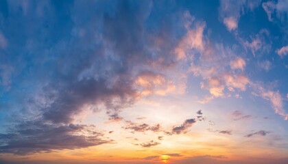 Wall Mural - horizon panorama and dramatic twilight sky and cloud sunset background natural sky background texture beautiful color