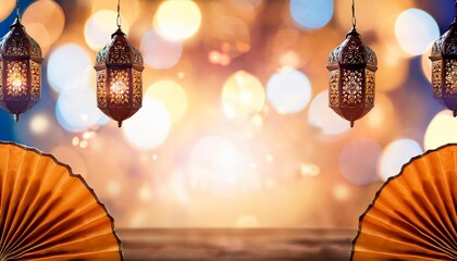 blurred lights backdrop with muslim lantern fanus for design featuring copy space image