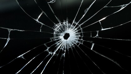 Wall Mural - bullet hole on glass black background for overlay transparent window