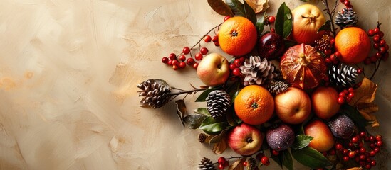 Aufkleber - Winter fruits staged in a flat lay composition featuring ample copy space image