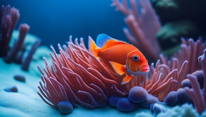 Wall Mural - a bright coral fish among sea anemones image for covers backgrounds wallpapers and other projects about nature and sea animals