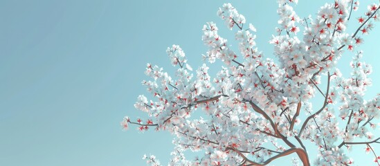 Leinwandbilder - A beautiful apricot tree in bloom with delicate pink white flowers against a clear blue sky background and plenty of copy space for an image