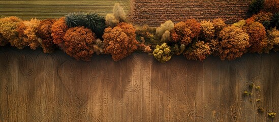 Poster - Rural farmland aerial view showcasing trees and fields Background features a serene rural scene with copy space image