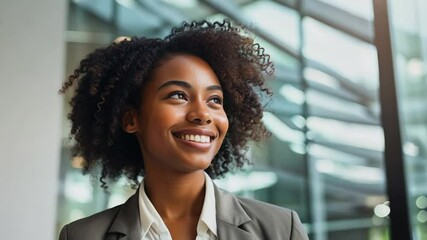 Wall Mural - Businesswoman smiling happy face at office building