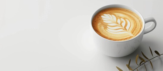 Poster - Cappuccino coffee in a cup on a white background with copy space image
