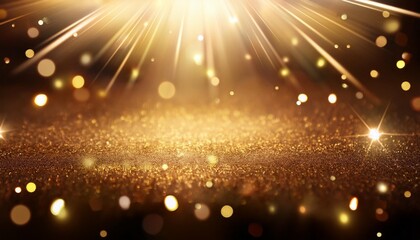 dark gold glitter sparkles rays lights bokeh festive christmas elegant abstract background