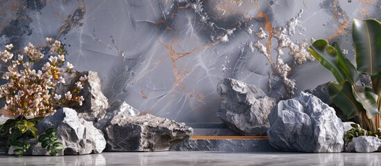 Aufkleber - Background of podium made of natural stones with spacious copy space image