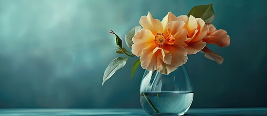 Poster - An exquisite photograph showcases the world s most beautiful flowers in a close up shot of a flower arranged in a glass vase offering copy space image