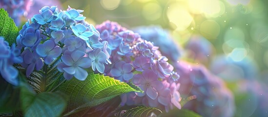 Poster - Stunning hydrangea in full bloom at a park with copy space image