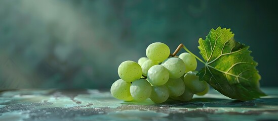 Aufkleber - A single green grape positioned on a table with blank copy space image available