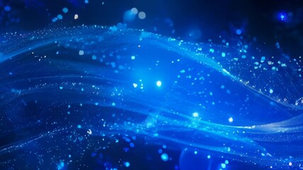 Wall Mural - Dynamic blue waves illuminated by shimmering light effects, perfect for backgrounds and abstract designs.