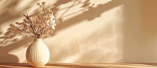Poster - Luxurious postcard featuring a vase and bouquet casting shadows in sunlight providing a mockup paper card for design with copy space image