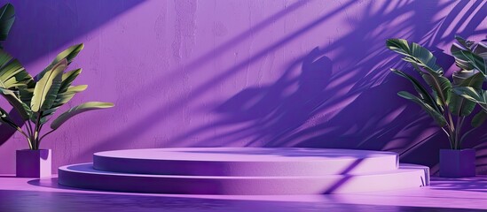 Leinwandbilder - Podium mockup on a purple geometric backdrop with copy space image