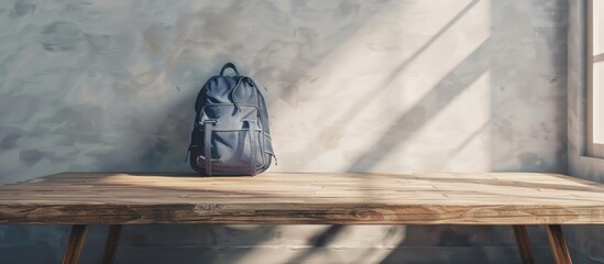 Aufkleber - Classroom with a school backpack placed on a wooden table suitable for design purposes with copy space image