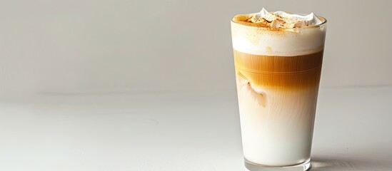 Poster - Latte ice coffee displayed in a photo with white backdrop and isolated copy space image