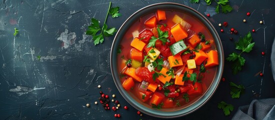 Aufkleber - A delightful vegetable soup in a bowl with a visually appealing copy space image