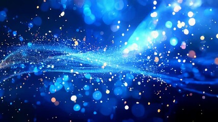 Wall Mural - Dynamic blue waves illuminated by shimmering light effects, perfect for backgrounds and abstract designs.