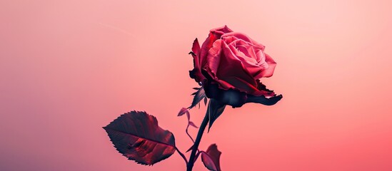 Sticker - A red rose with copy space image against a pink backdrop with negative space