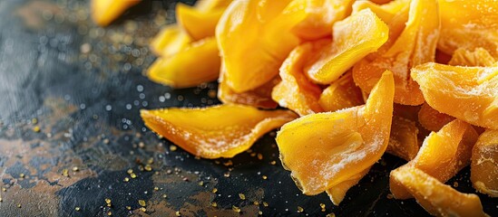 Canvas Print - Healthy snack option with dried mango slices providing a copy space image opportunity