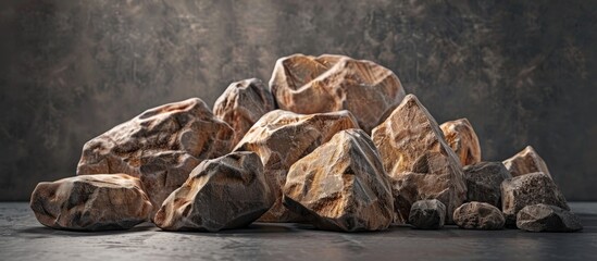 Aufkleber - Brown natural stones arranged on a dark backdrop create a striking podium with copy space image