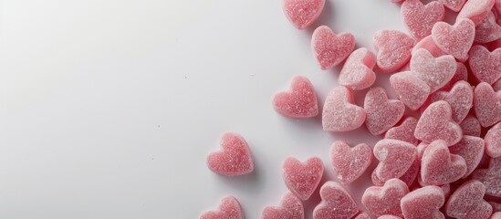 Leinwandbilder - Heart shaped pink candy displayed on a white backdrop with copy space image