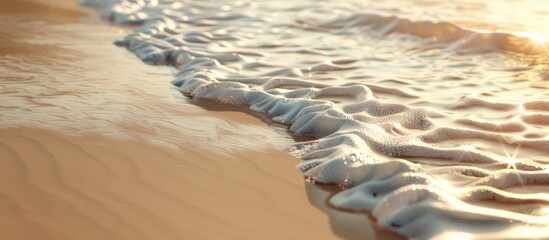 Sticker - Soft waves gently caress the sandy beach creating a natural abstract background with copy space image