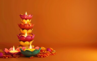 Poster - Colorful candles on orange background