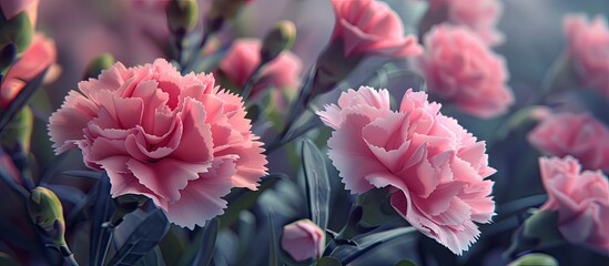 Aufkleber - Close up shot of pink carnation flowers in a garden with copy space image