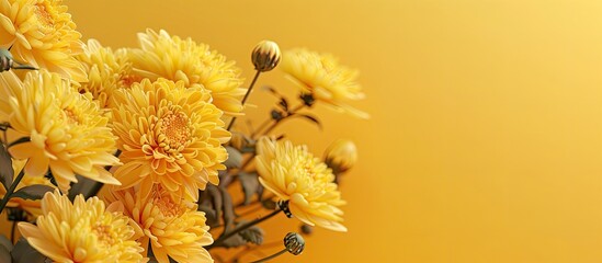 Aufkleber - Chrysanthemum flowers elegantly displayed against yellow backdrop with copy space image