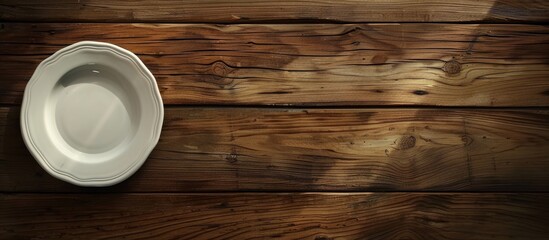 Aufkleber - Wooden table with an empty plate showcasing a copy space image
