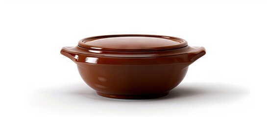 Poster - An isolated brown ceramic bowl with a lid on a white background ideal for a copy space image