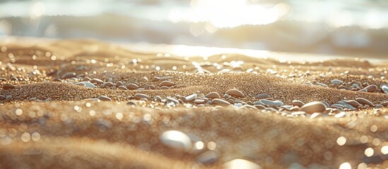 Fototapete - Brown sandy beach with small stones creating a textured background ideal for use as a copy space image