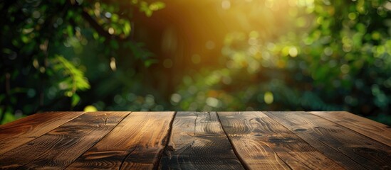 Aufkleber - Wooden table with a blurred wall background offers copy space for product advertising placement